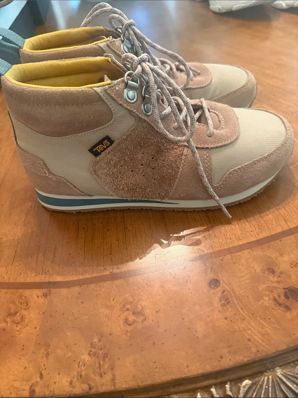 Neutral Suede & Canvas Sneakers with Yellow Lining - Picture 2 of 3
